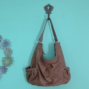 EUC-tan slouchy shoulder bag.